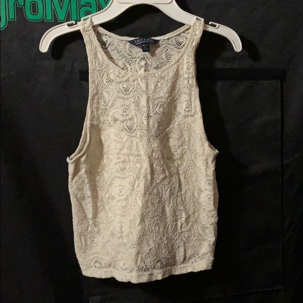 White lace high neck shirt